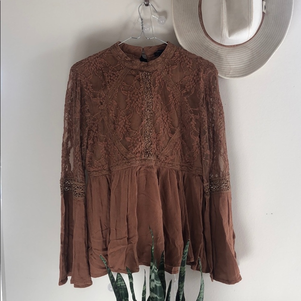 Brown American Eagle Peasant top